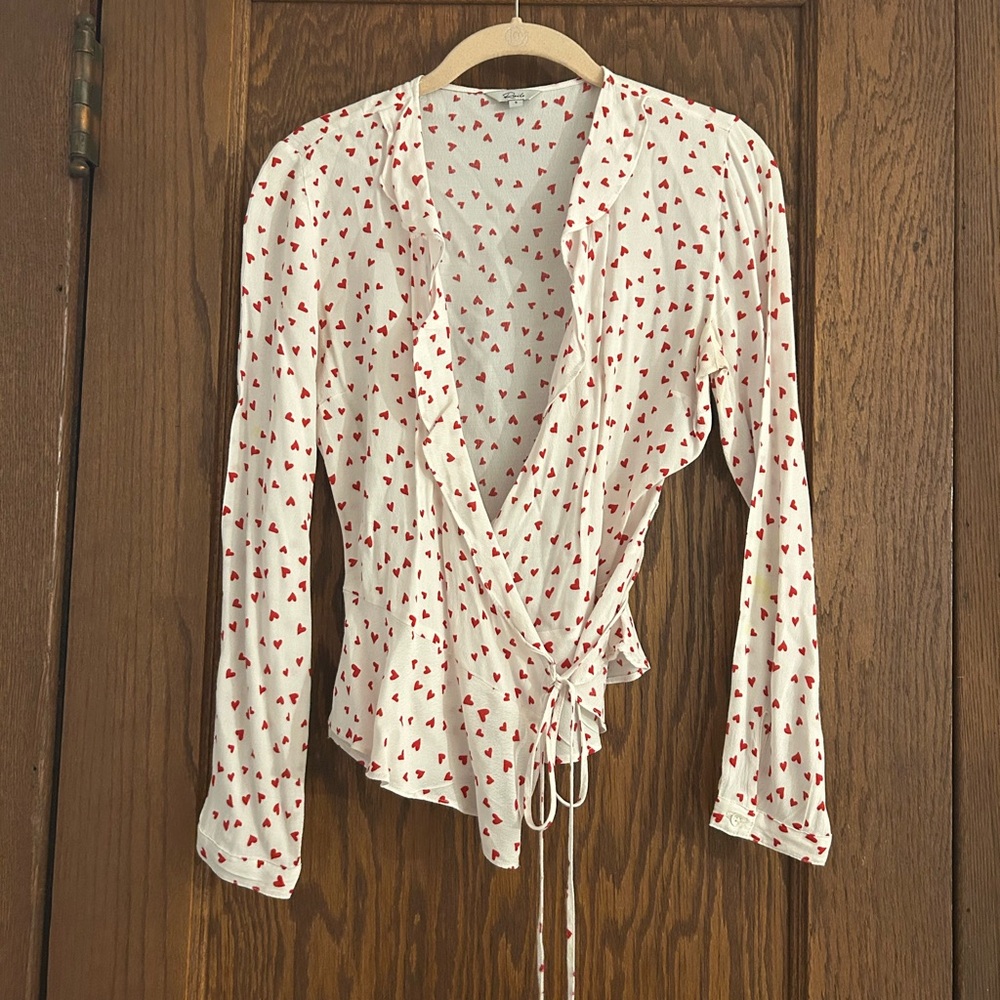 Rails White and Red Heart Blouse